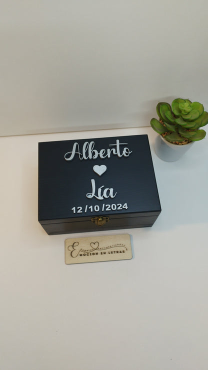 CAJA NEGRA PARA RELOJ DE COMPROMISO  PERSONALIZADA