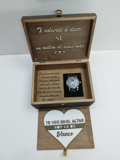 CAJA  VINTAGE PARA RELOJ DE COMPROMISO  PERSONALIZADA